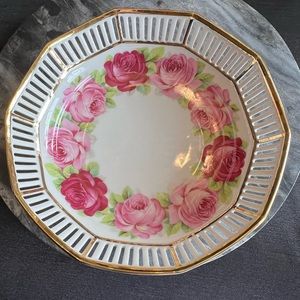 Ebeling & Reuss Porcelain Decorative Bowl w/ Beautiful‎ Rose Design & Gold Rim